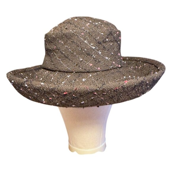 Vintage ML Studio Womens Tweed Brown Wide Brim Hat W/ Speckled Pattern - Picture 2 of 9
